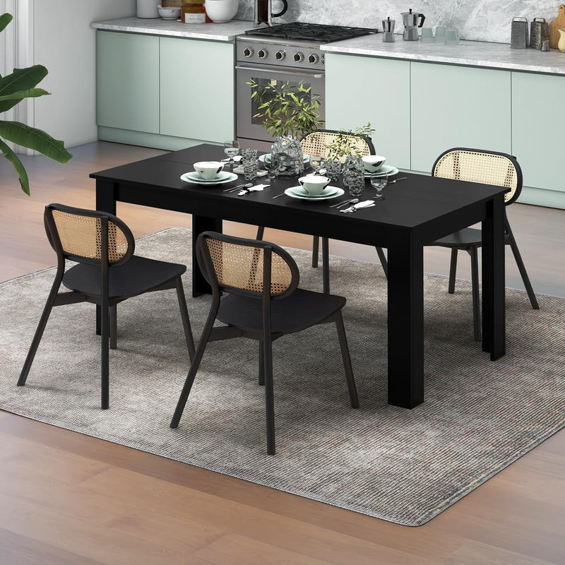 Giantex Dining Table for 6, Wood Rectangular Table, 63" L X 31.5" W X 30" H Large Farmhouse Center Table, Home Furniture Kitchen Table, Modern Dining Room Table, Supporting for 330LBS, Black