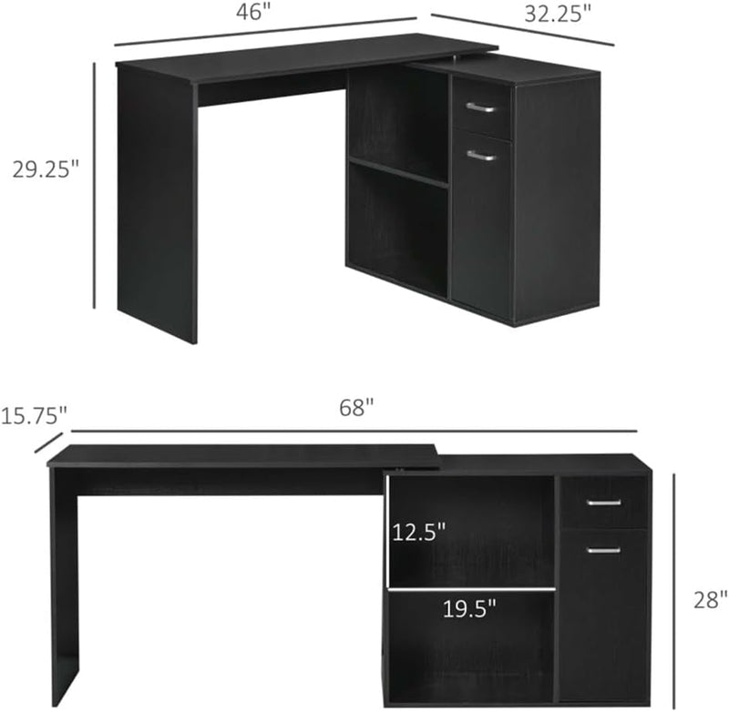Computer Desk with Drawers - Home Office Desk with Shelves, Writing Desk with Monitor Stand & Storage Shelves, Gaming Desk Study Table, Office Desk with Storage Bookshelf Workstation Desk with Shelf