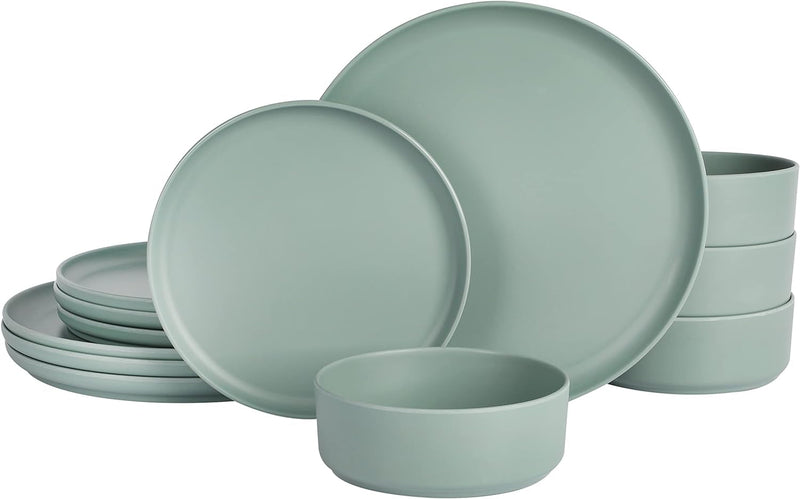 Gibson Home Canyon Crest Stackable Matte Melamine Set - Sage Green, Service for Four (12Pcs)