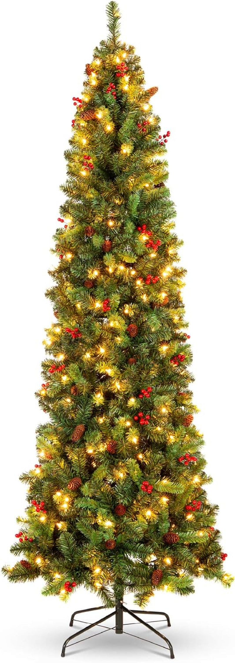 Best Choice Products 6Ft Pre-Lit Spruce Pencil Christmas Tree Pre-Decorated for Home, Office, Party, Holiday Decoration W/ 618 Tips, 250 Lights, Pine Cones, Metal Hinges & Base - Green