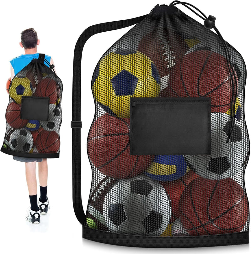 Extra Large Soccer Ball Bag, 40" X 30" Drawstring Mesh Ball Bag with Pocket, Heavy Duty Sport Net Sack for Coaches, Storage Bag for Basketball, Volleyball, Gym Equipment, Swimming Gear