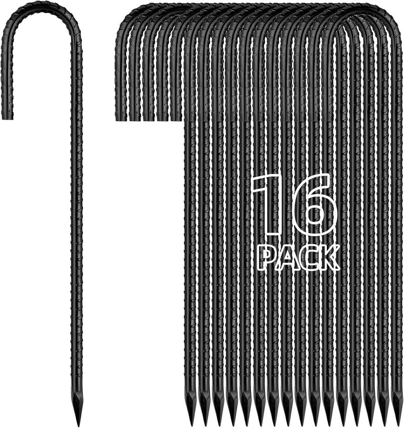 12 Inch Rebar Stakes J Hook Ground Stakes 16-Pack Heavy Duty Galvanized Chain Link Fence Stakes Metal Tent Stakes for Outdoor Lawn Decorations Inflatables Canopy Swing Set