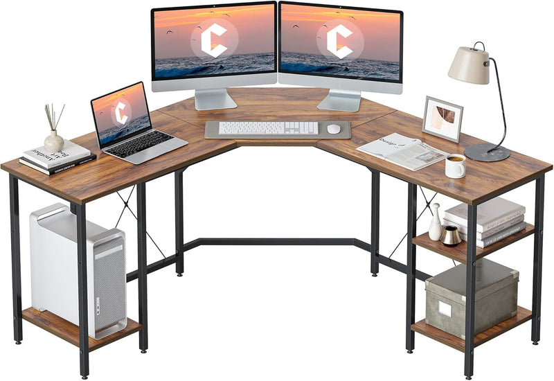 Cubicubi L Shaped Desk, 59.1 Inch Reversible Corner Desk with Storage Shelves, Home Office Desk for Writing Gaming Study, Black