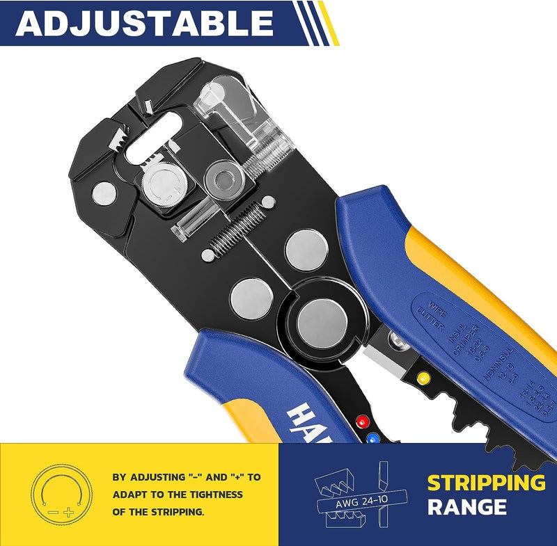 Haisstronica Self-Adjusting Wire Stripper, 3 in 1 Stripper/Cutter/Crimping Heavy Duty Automatic Electrical Wire Strippers for 10-24 AWG