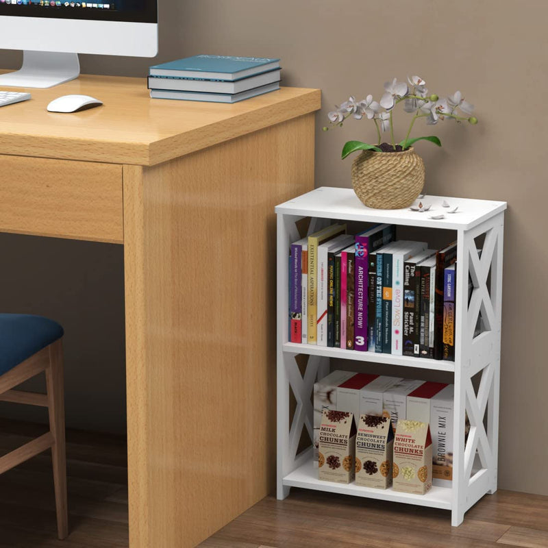 End Table & Side Table 3-Tier, 2 Shelf Small Bookcase, Bookshelf, Simple Nightstand, Bedside Table with for Bedroom, Bathroom, and Living Room Display Rack, White