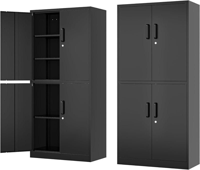 71” Metal Storage Cabinet-Lockable File Cabinet Garage Tool Cabinet with Doors and Shelves- Gray&Black Steel Cabinet for Garage-Heavy Duty File Cabinet for Home, Office, Gym, Kitchen, School