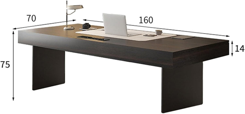 Brown Wood Executive Desk Rustic Wood Metal Computer Table for Bedroom Executive Work Study Writing Modern Executive Desk Single Desk Office Long Boss Desk
