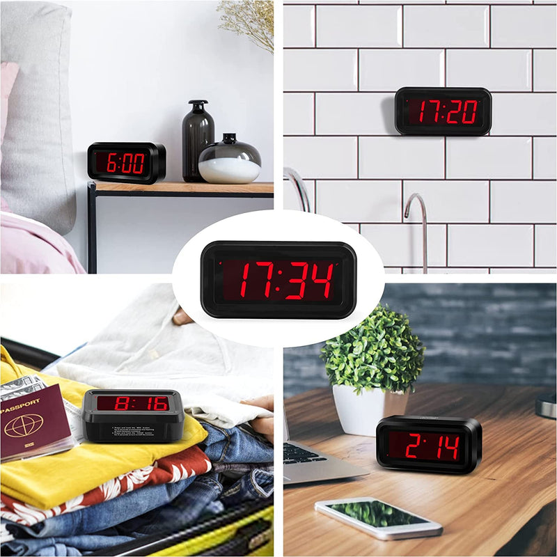 Alarm Clock, LED Digital Clock, Small Wall Clock, Battery Operated, Adjustable 3-Level Led Brightness, Dim Night Mode, 12/24Hr, Cordless, Constantly 1.2'' Digits Display for Bedroom/Travel,Easy to Set