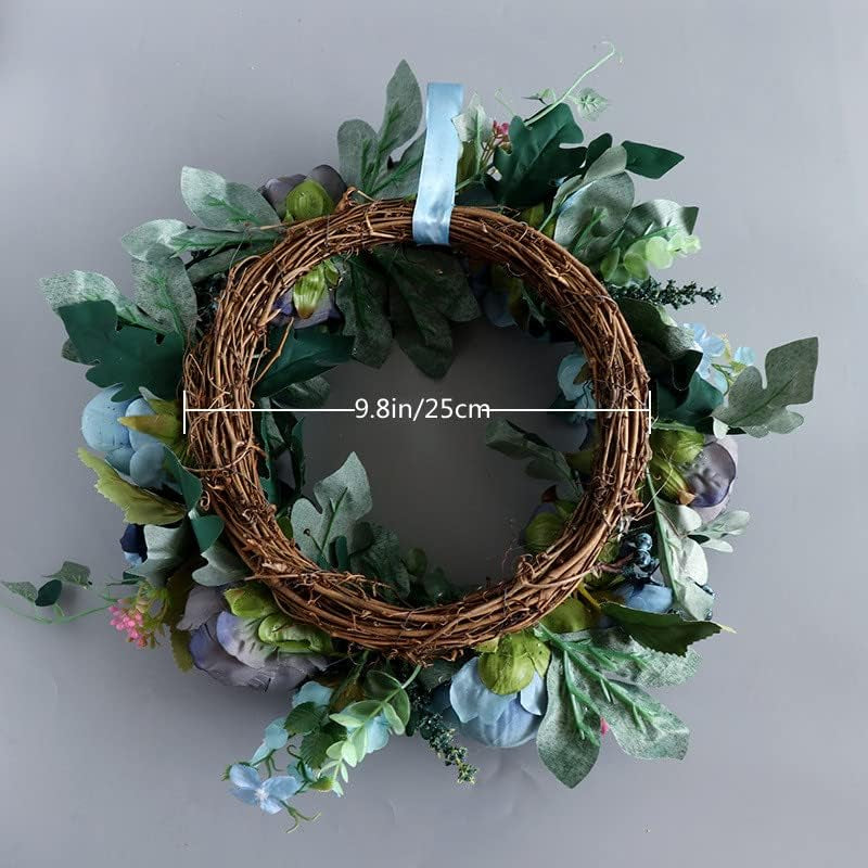 Artificial Peony Flower Wreath Door Wreath with Green Leaves Spring Wreath for Front Door, Wedding, Wall, Home Decor Blue