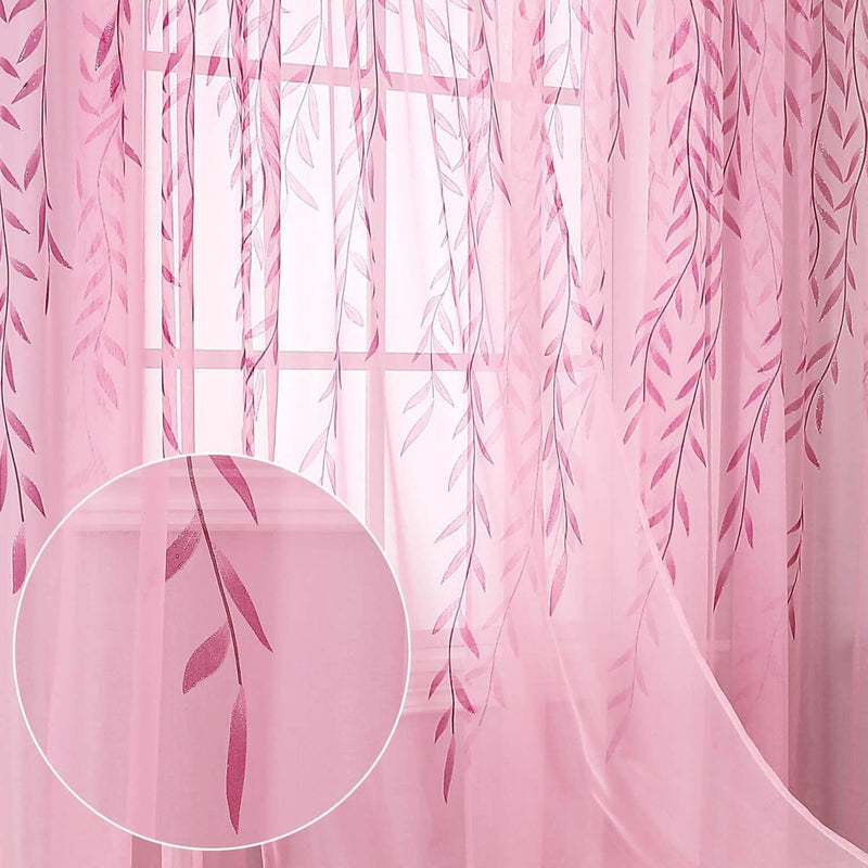 BROSHAN Green Sheer Window Curtains-Pocket Design Sheer Curtains Pretty Vine Curtains 2 Panels Leaf Pattern Curtain Sheers Voile Sheer Window Curtain Panels for Kids Bedroom Living Room Nursery