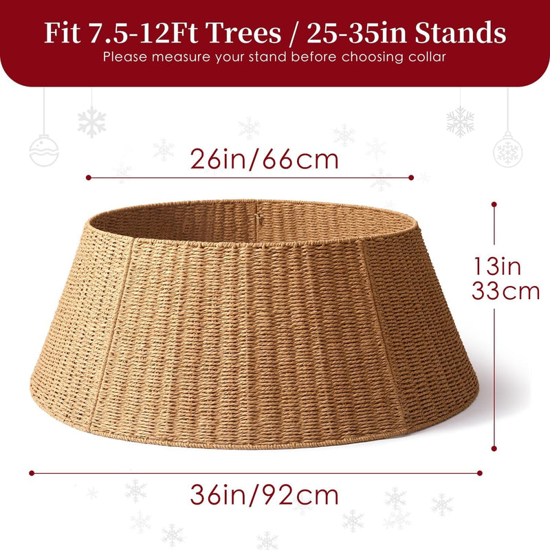 36In Extra Large Christmas Tree Collar - Wicker Woven Tree Collars for Artificial Trees - Large Rattan Rustic Farmhouse Basket for Tree Base Cover with Cord Cut-Out for 7.5Ft 9Ft 12Ft Tree