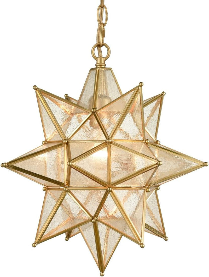 DIRYZON 16“ Modern Moravian Star Pendant Light,Boho Black Pendant Light Fixture,Clear Glass Adjustable Chain