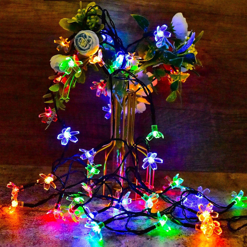 Cute Cherry Blossom Decorative String Lights, 33Ft 100 LED USB Plug in Flower Decorations with Timer, Festival Wedding Party Christmas Tree Garland Camping Tent Room Hanging (Multicolor)