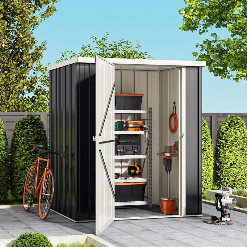 10X10 FT Outdoor Storage Shed, Garden Shed with Updated Frame Structure and Lockable Doors, Metal Tool Sheds for Backyard Garden Patio Lawn, Grey