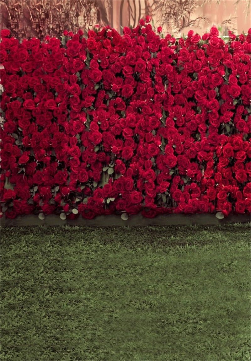 AOFOTO 5X7Ft Child Photography Background Kid Photo Shoot Backdrops Romance Red Rose Flowers Wall Blurry Grass Floors Toddler Artistic Portrait Scene Studio Props Video Digital