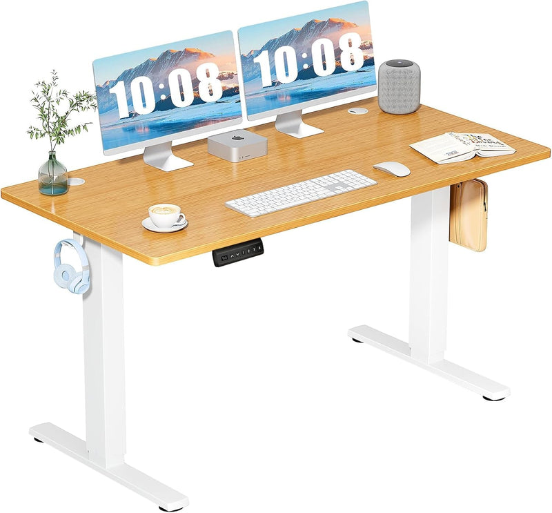 DUMOS Whole-Piece Desktop Board Electric Height, Ergonomic Adjustable Memory Preset, Computer Stand up Desk for Home Office, Oak