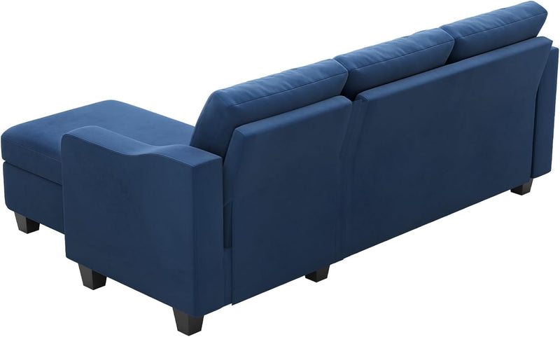 Belffin Velvet Sectional Couch with Reversible Chaise, L Shaped Sofa for Living Room, Blue