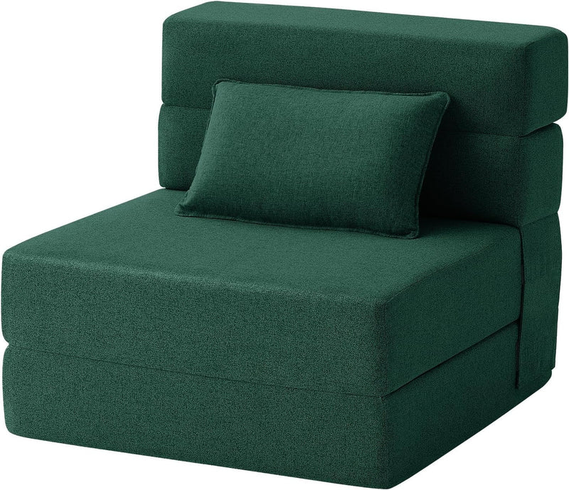 Convertible Folding Sofa Bed-Sleeper Chair with Pillow, Modern Linen Fabric Floor & Futon Couch, Foldable Mattress for Living Room/Dorm/Guest Use/Home Office/Apartment, Standard Size,Dark Green