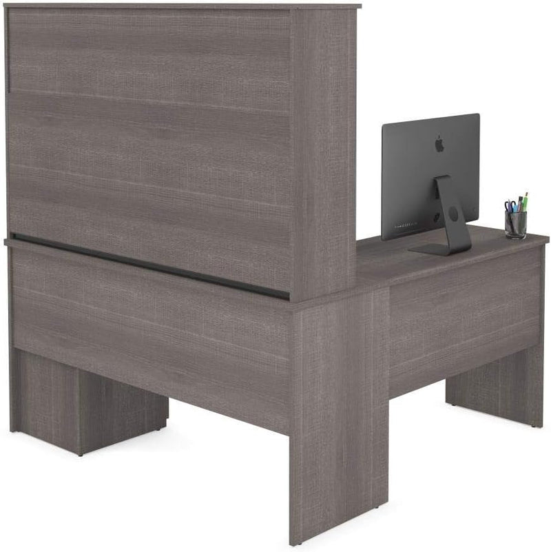 Bestar Innova L-Shaped Desk with Hutch, 60W, Bark Grey