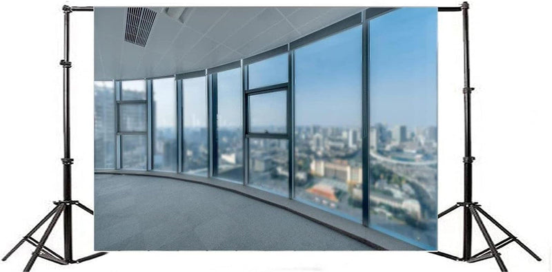 AOFOTO 7X5Ft Business Office Window Photography Background Blurry Glass Window Hazy City Buildings View Backdrop Coworking Adult Man Woman Artistic Portrait Photo Studio Props Video Drape Wallpaper