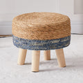 Cpintltr Foot Stool Natural Seagrass Hand Weave Poufs round Ottoman for Couch Desk Soft Step Stool Padded Foot Rest with Non-Skid Pine Legs for Hallway Office Lounge Natural