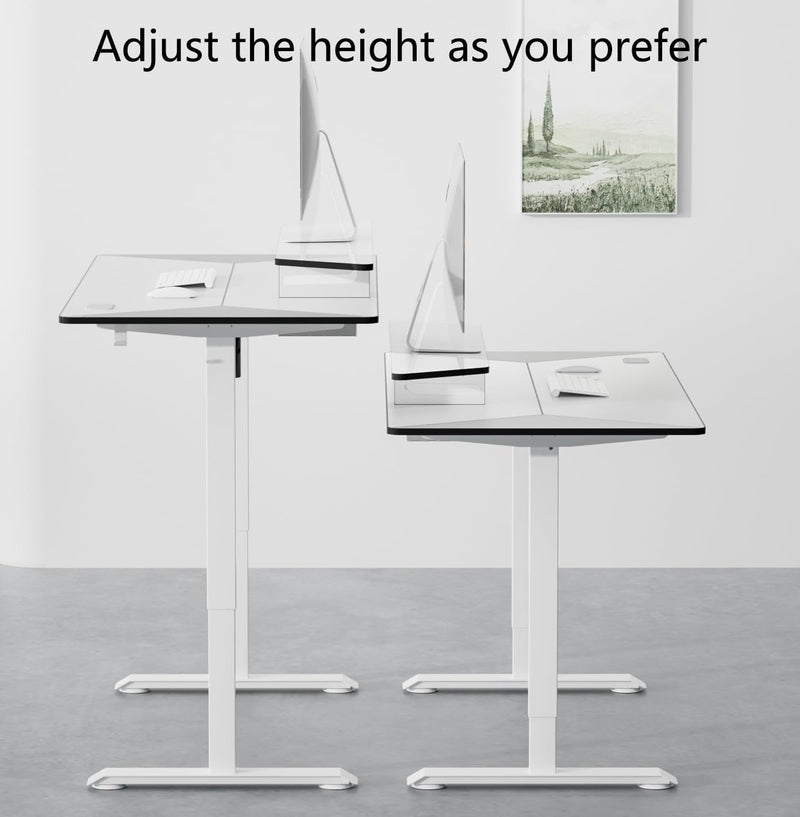 Electric Height Adjustable Standing Desk Home Office Workstation Sit Stand up Desk Memory Stand up Desk (White, 55 * 28 Inch)