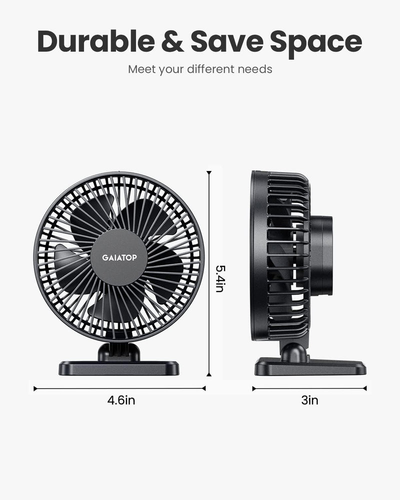 Gaiatop USB Desk Fan, Small but Powerful, Portable Quiet 3 Speeds Wind Desktop Personal Fan, Adjustment Mini Fan Table Fan for Better Cooling, Home Office Car Indoor Outdoor(Black)