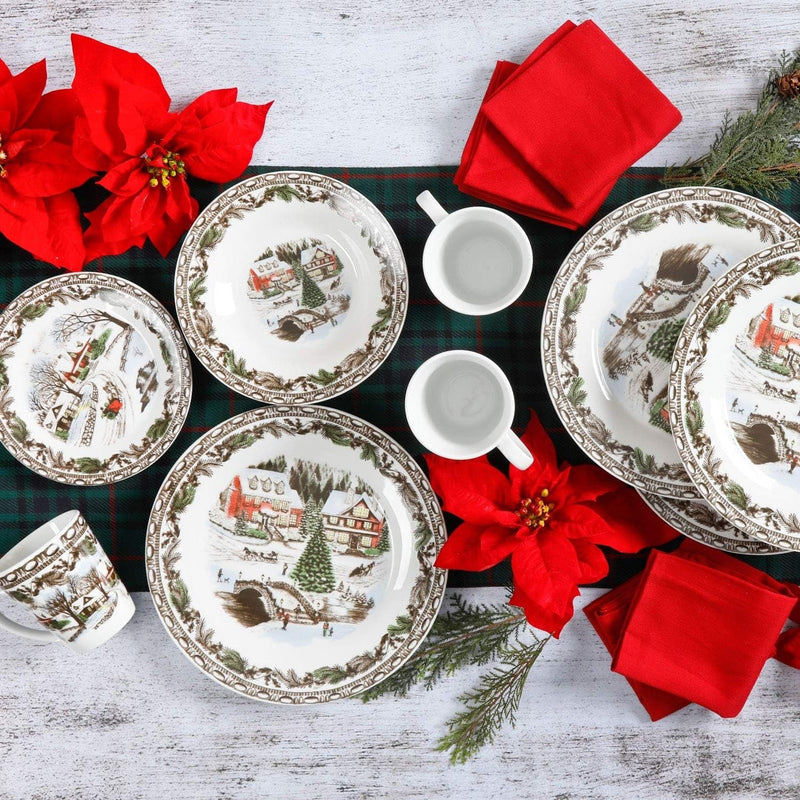 Gibson Home Christmas Toile 16 Piece Dinnerware Set, Multicolor -