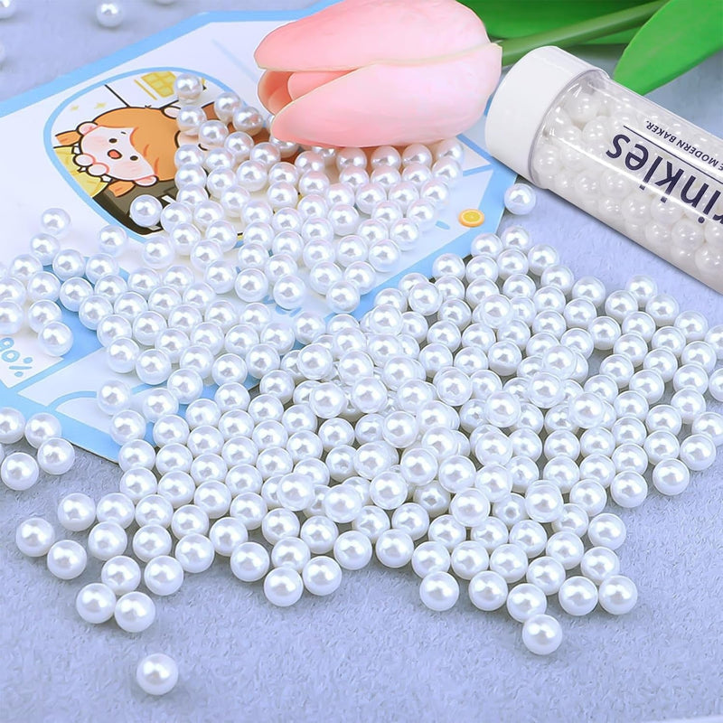 Edible Pearl Sugar Sprinkles White Candy Pearls Baking Decorations 7Mm 130G/4.58 Oz White Sprinkles Sugar Pearl for Cake Decorating Edible Ball Sprinkle Ice Cream Toppings Wedding Chirstmas Supplies