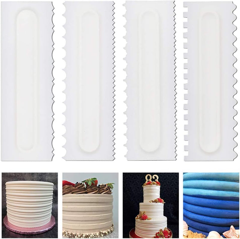 4 Pcs/Set Cake Scraper Decorating Plastic Sawtooth Comb Mousse Butter Cream Cake Edge Tools Plastic Sawtooth Cake Icing Smoother Kitchen Baking Cake Edge DIY Tool