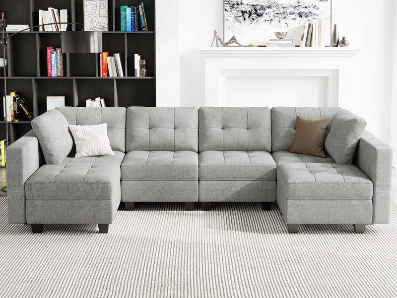 Belffin Modular Sectional Sofa Set with Ottomans Oversized U Shaped Sofa Set with Storage Seat Modular Sofa Couch with Reversible Chaises Modern Fabric Dark Grey