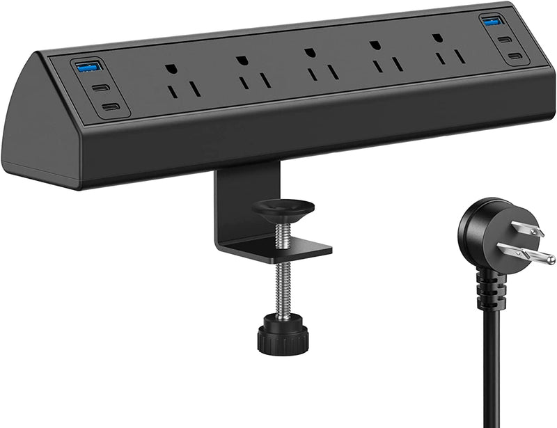 Desk Clamp Power Strip USB C,40W Total Fast Charging Station,4 PD 20W USB C Ports,Nightstand Edge Mount Power Strip with 6 USB Ports 5 AC Outlets Surge Protector,6Ft Cord,Fit 1.6" Tabletop Edge