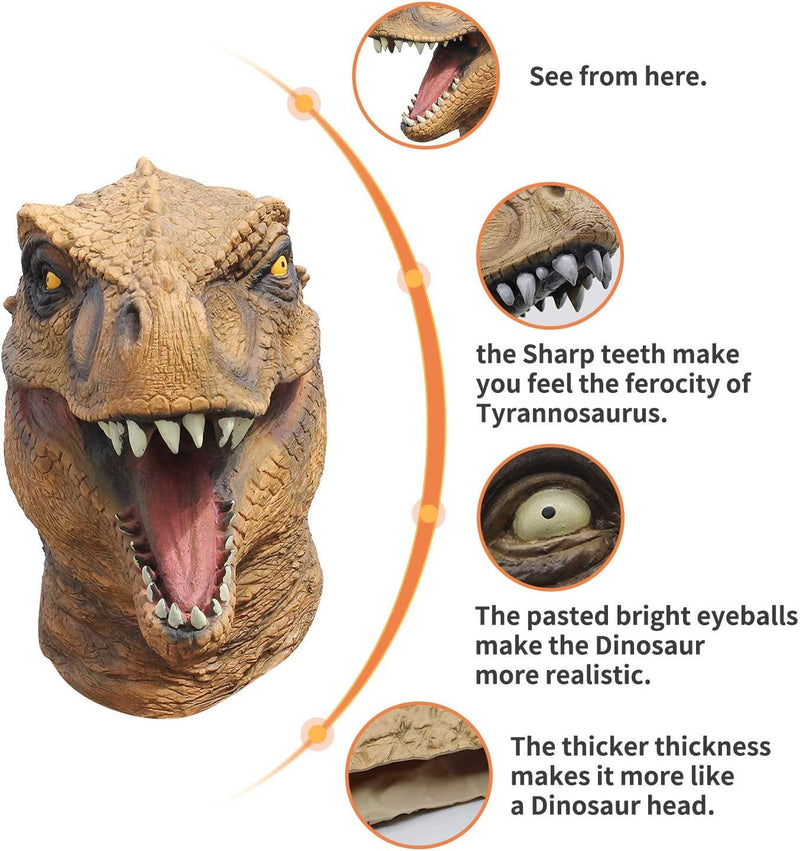 Creepyparty Dinosaur Head Mask Novelty Halloween Costume Party Animal Jurassic Full Head Latex Mask