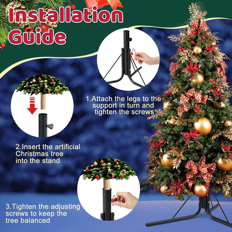 Christmas Tree Stand for Artificial Trees - Suitable for 0.8 to 1.4 Inch Tree Trunks, Providing Stable Support for up to 9 Feet Christmas Trees, Secure Detachable Metal Christmas Tree Base