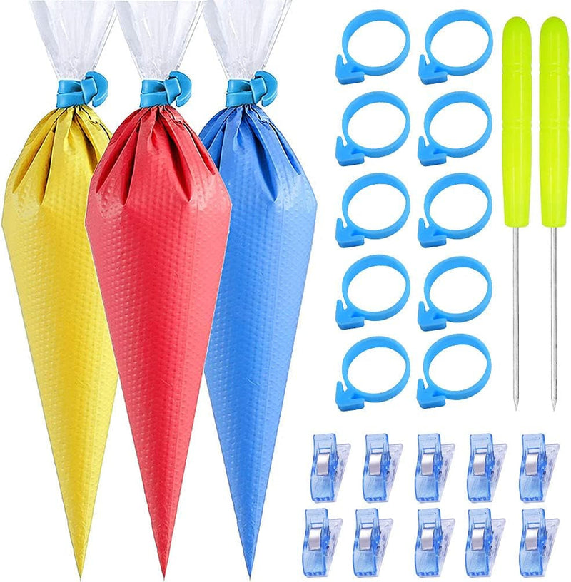 122Pieces Tipless Piping Bags - 100Pcs Disposable Piping Pastry Bag for Royal Icing/Cookies Decorating - 10 Pastry Bag Ties,10 Clips &2 Scriber Needle - Best Cookie/Cake Decorating Tools (14 Inch)