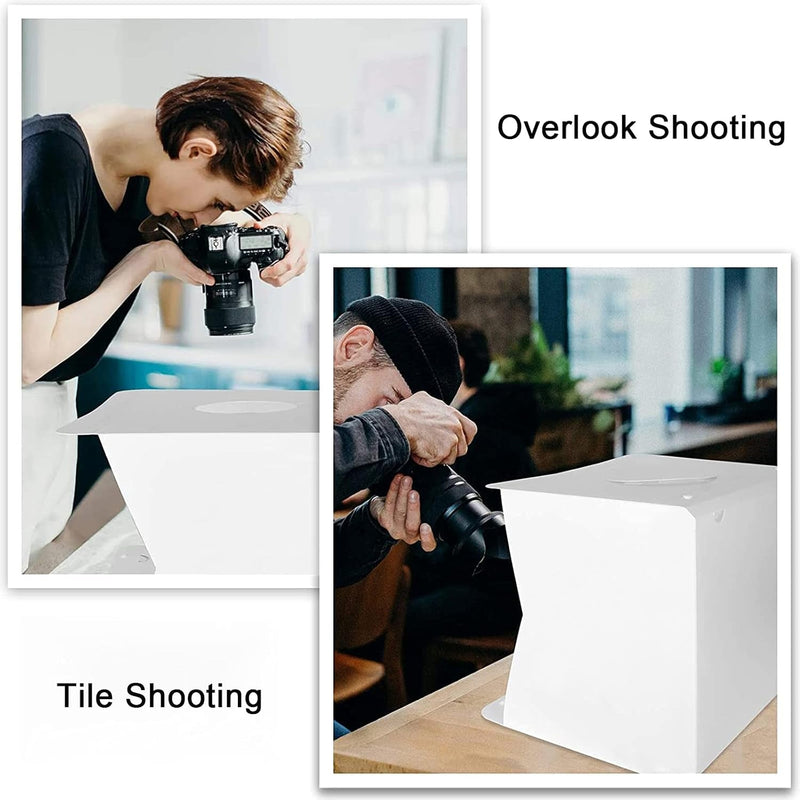 Fotoconic Photo Studio Box, 9 Inch 24Cm LED Shooting Tent, Dimmable 3200K~6500K Warm White Lighting, Portable Photography Booth with 6 Color Backdrops