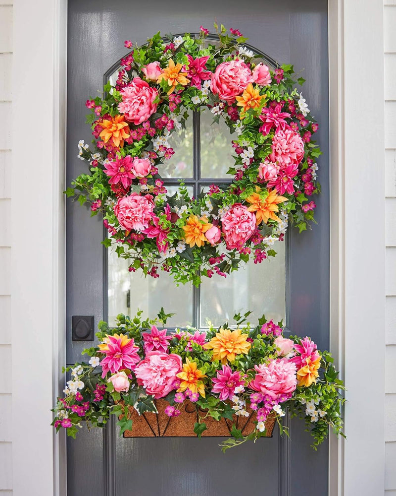 Balsam Hill | Spring Collection Artificial Flower Wreath 30" for Front Door | Radiant Pink Peony Flowers | Realistic Flora for Easter & Spring