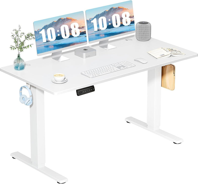 DUMOS Whole-Piece Desktop Board Electric Height, Ergonomic Adjustable Memory Preset, Computer Stand up Desk for Home Office, White