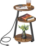BEWISHOME round End Table Side with Metal Frame, Accent Nightstand Bedside 3-Tier Shelves, Small for Living Room Bedroom Couch Coffee Greige KTZ41G