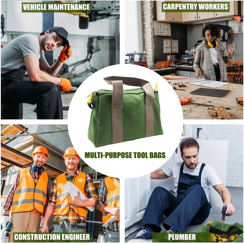 BLIRITEL 12 Inch Wide Mouth Tool Bag, Heavy Duty Canvas Tool Storage Bag, Large Capacity Handbag, Multi-Function Tool Organizer Tote Bag for Storage Wrenches Pliers (Green - 12 Inch)