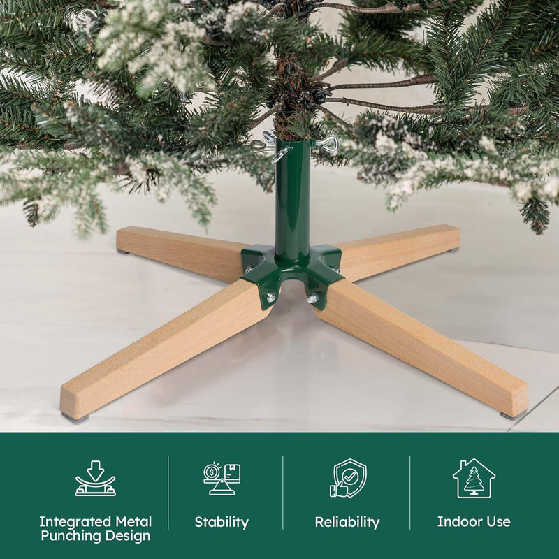 Foldable Christmas Tree Stand for 8Ft Artificial Trees, Heavy-Duty Metal and Beech Wood Base with Enhanced Threads, Stable Fit for up to 1.25 in Pole Diameter, Xmas Tree Decoration (Green)