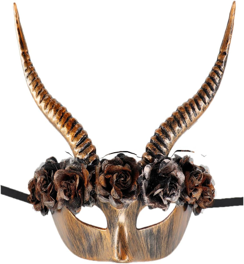 Coolwife Masquerade Mask Horns Punk Antique Flower Halloween Day of the Dead Party Venetian Costume Masks