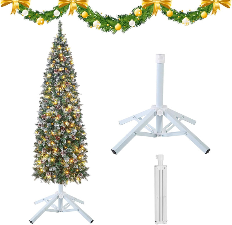 Artificial Christmas Tree Stand, Fake Foldable Christmas Tree Base for 2Ft to 6Ft Christmas Tree, Fits 0.5Inch-1 Inch Tree Pole, Black