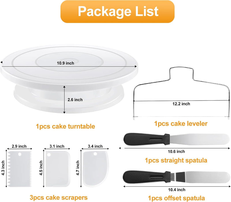 7PCS Cake Decorating Supplies Kit, Baking Supplies Set with Cake Turntable, Leverler, Straight & Offset Spatula and 3 Scrapers, Baking Accessories Tools for Beginners and Cake Lovers (7Pcs Set)