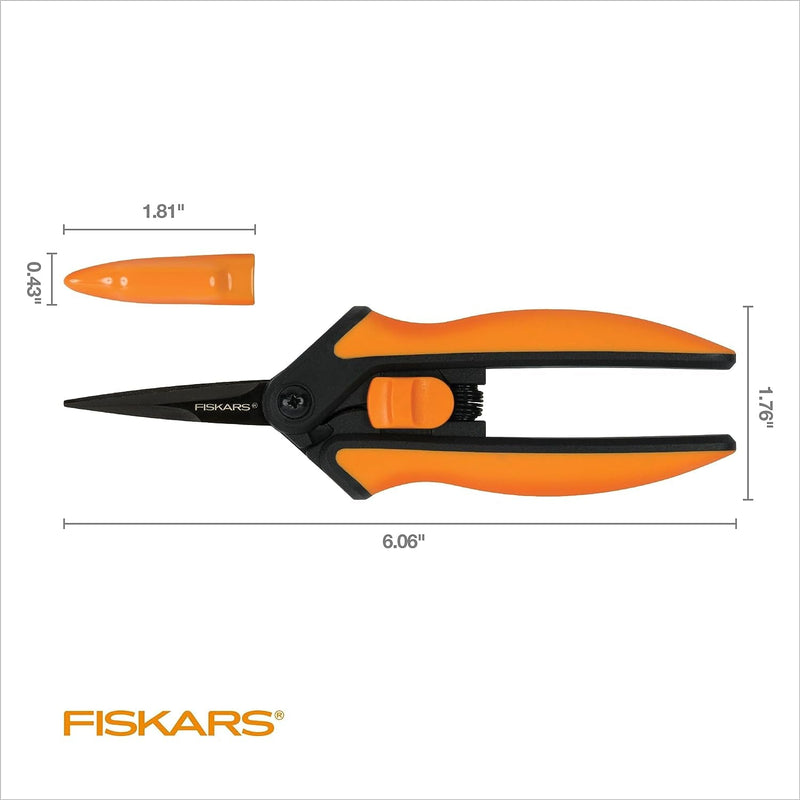 Fiskars Pruning Snips - 6" Garden Shears with Comfort Grip and Spring Action - Sharp and Precise Non-Stick Steel Blades - Quality Pruning Shears for Plants in Grow Tents and Hydroponics - 2 Pack