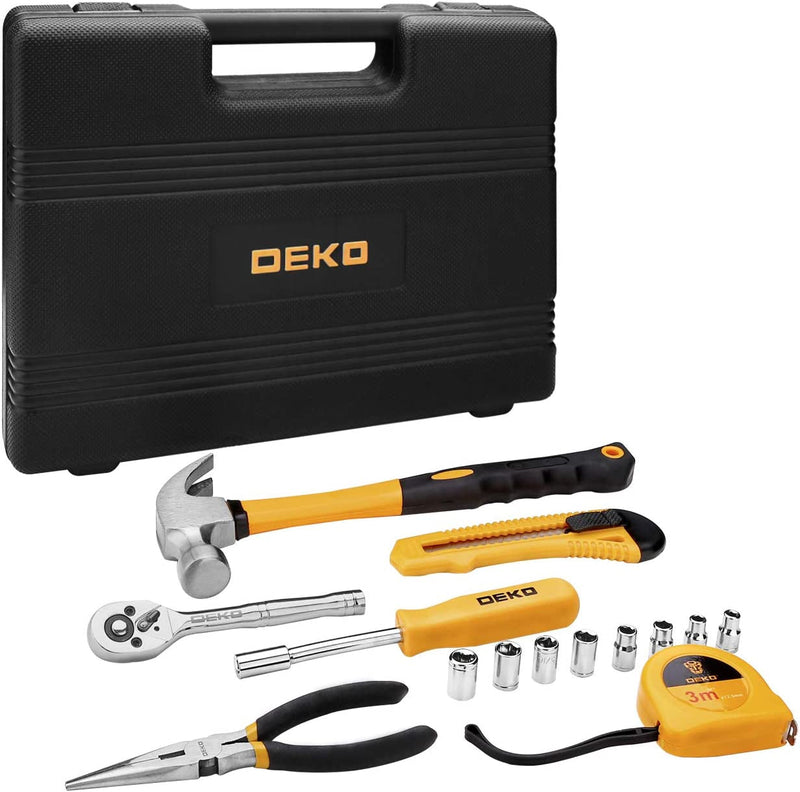 DEKOPRO 65 Pieces Tool Set General Household Hand Tool Kit with Storage Case Plastic Toolbox