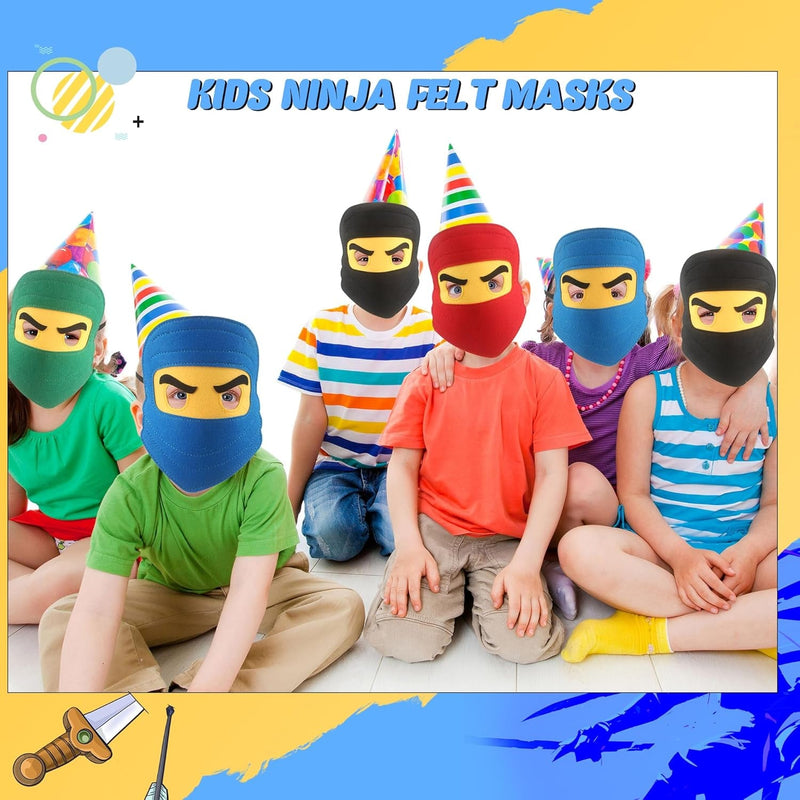 20 Pieces Kids Ninja Masks Felt Elastic Cartoon Mask for Boys Girls Halloween Costume Party Supplies Ninja Theme Birthday Favors