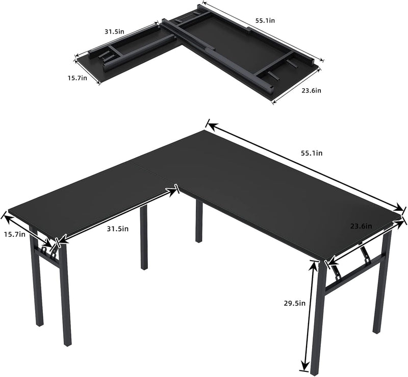 Dlandhome Reversible L-Shaped Desk Large Corner Desk Folding Table Computer Desk Home Office Table Computer Workstation, Brown Black, ND11