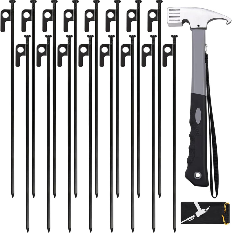 8/16/32 Pack Tent Stakes, 8In Heavy Duty Tent Stakes with Storage Bag, Forged Steel Tent Pegs for Camping(8 Pack 8In Tent Stakes)