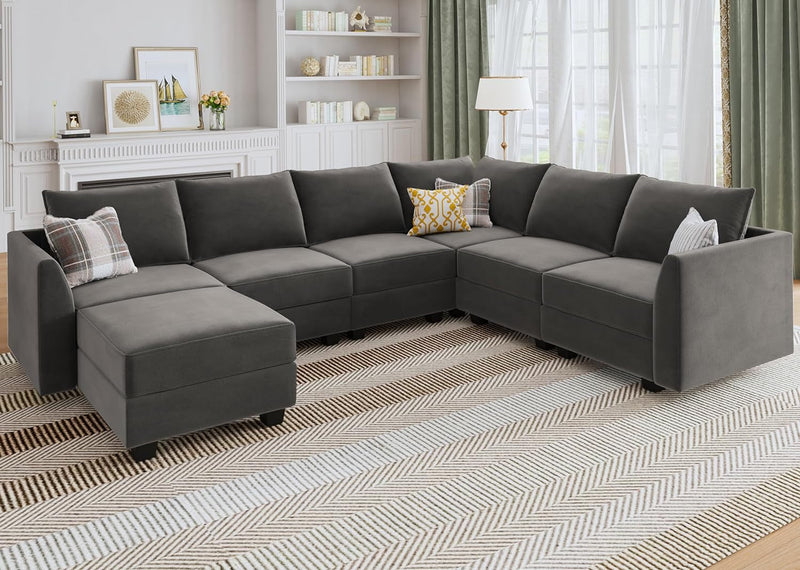 HONBAY Middle Module for Modular Sectional Sofa Couch, Accent Armless Chair with Storage Seat, Velvet Black